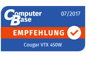 ˙Wirkungsgrad nach 80Plus Bronze
˙Volle Leistung bei 50 °C
˙Geringe Lautstärke bis mittlerer Last
˙Funktionierende Schutzschaltungen
˙Kompakte Abmessungen
˙Drei Jahre Garantie